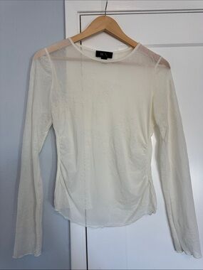 BCX Cream Sheer Long-Sleeve Crew Top